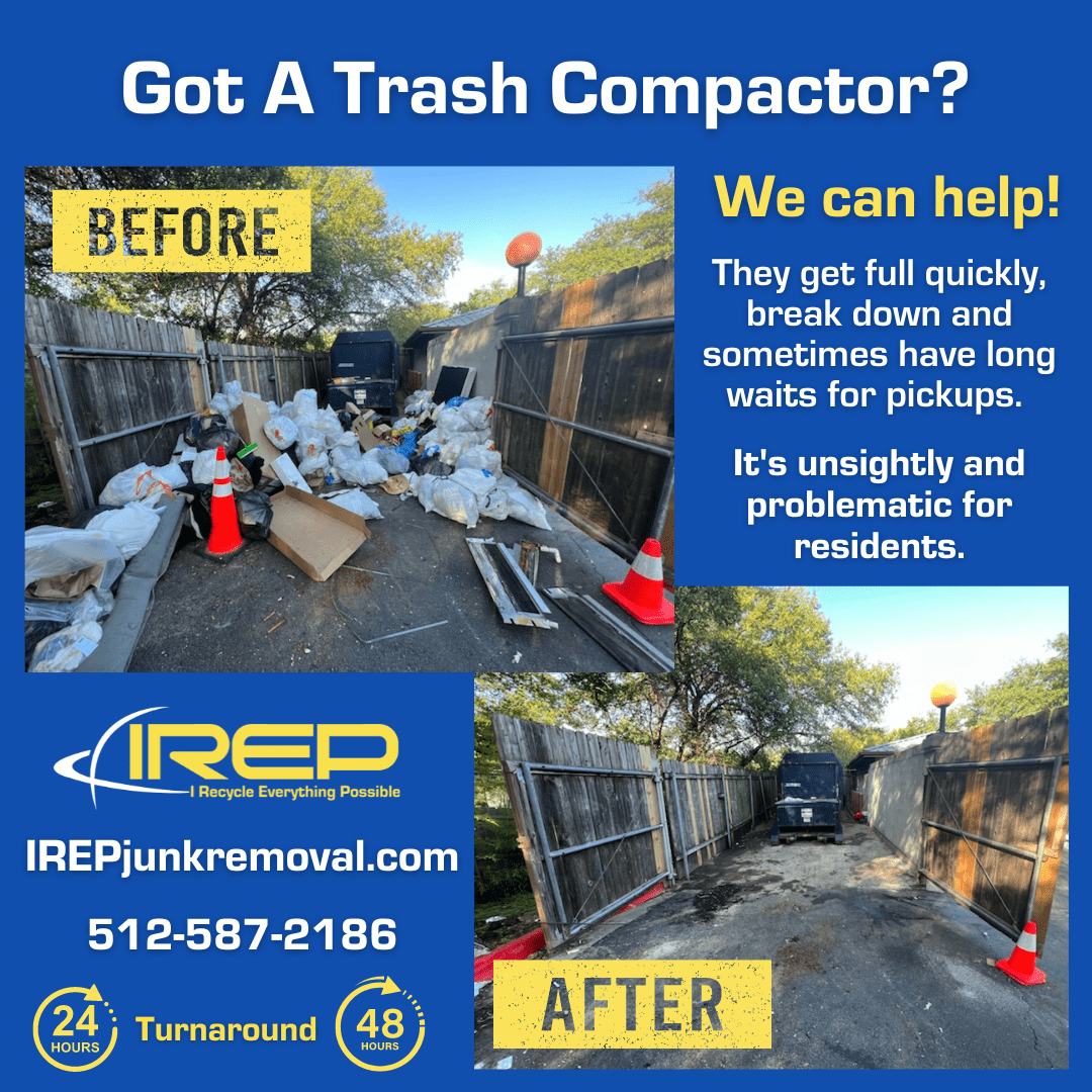 IREP junk removal Austin cleans up dumpsters and trash compactors for apartments and other properties