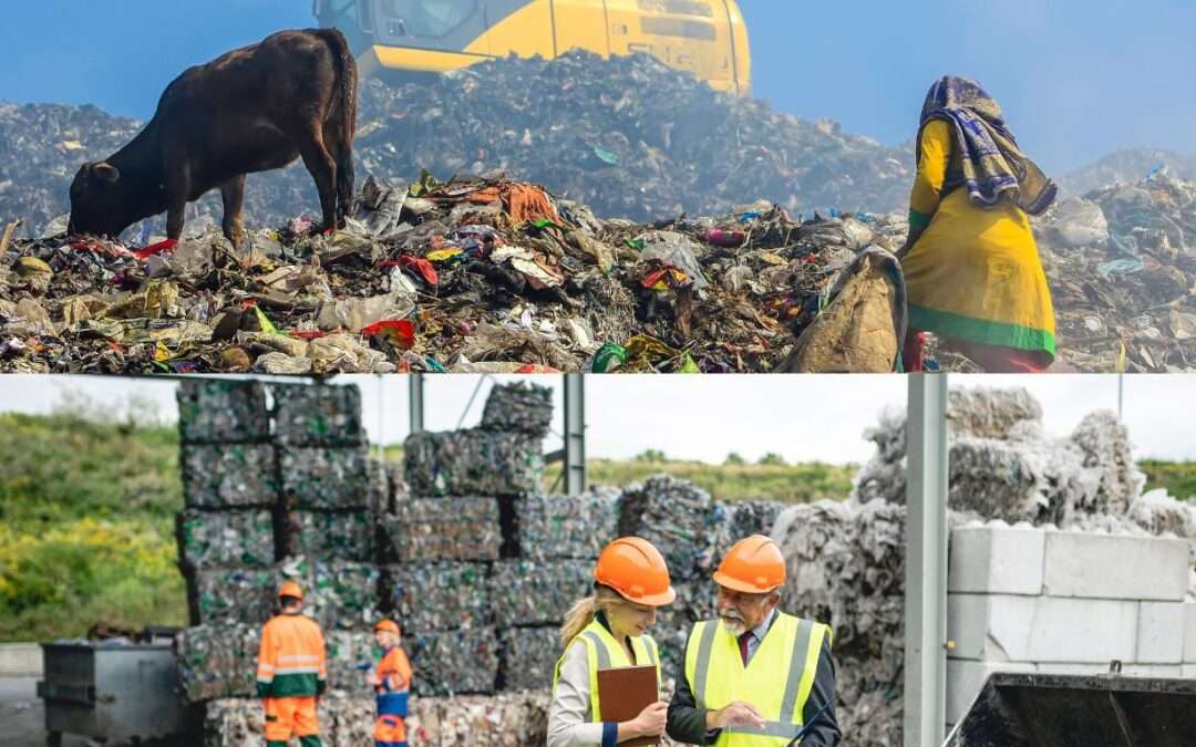 a polluted waste world vs organized recycling