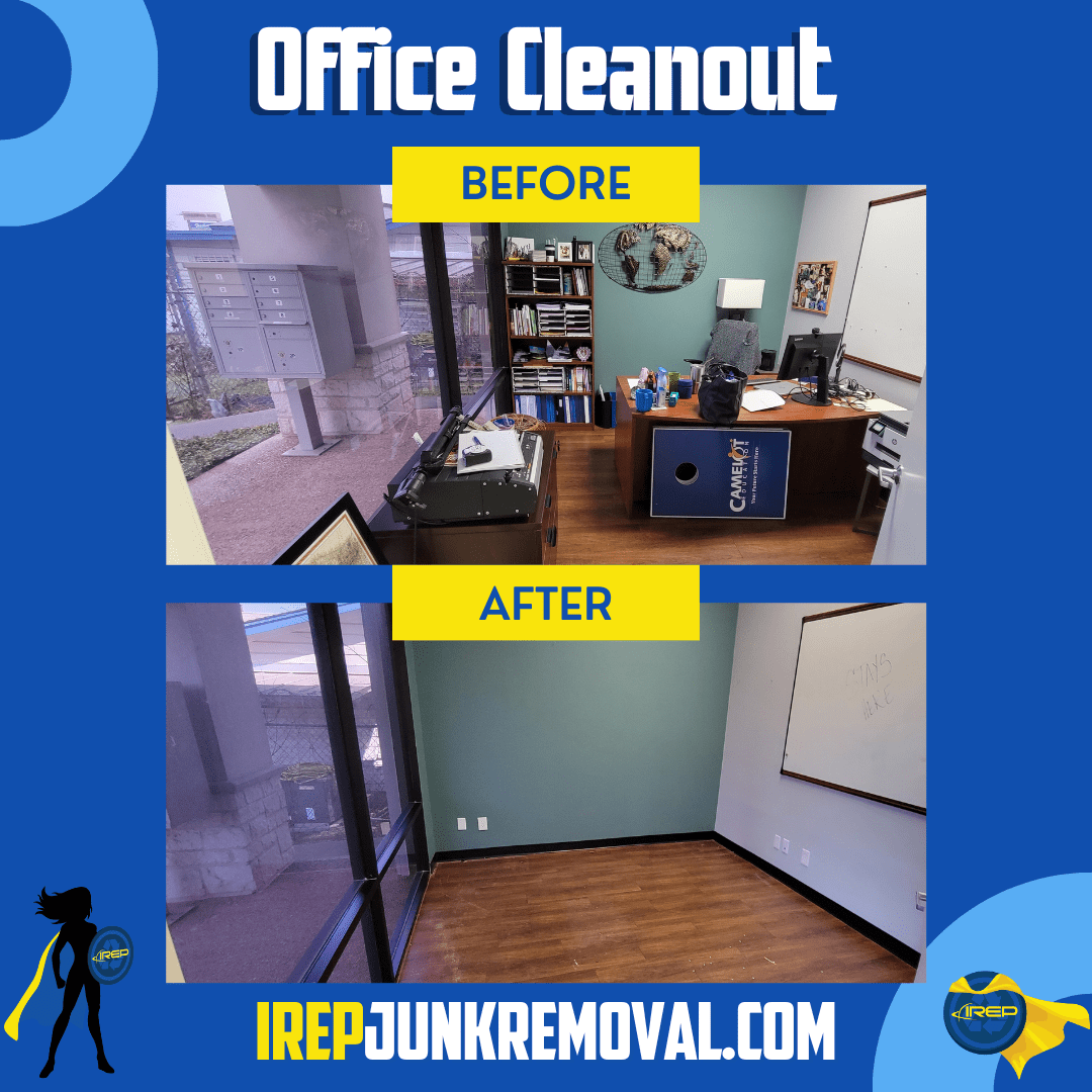 before and after office cleanout commercial junk removal furniture Austin